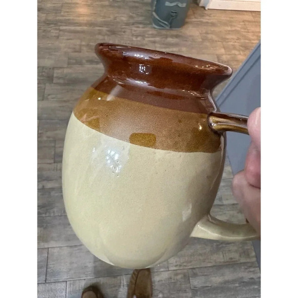 Vintage 70s Stoneware Crock Jug Pitcher Brown Tan Milk Pitcher Bohemian - Picture 8 of 9
